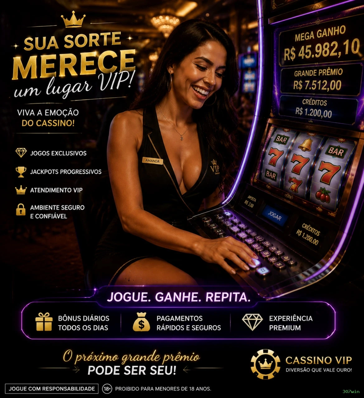 Imagem promocional da 307win mostrando a plataforma e suas vantagens
